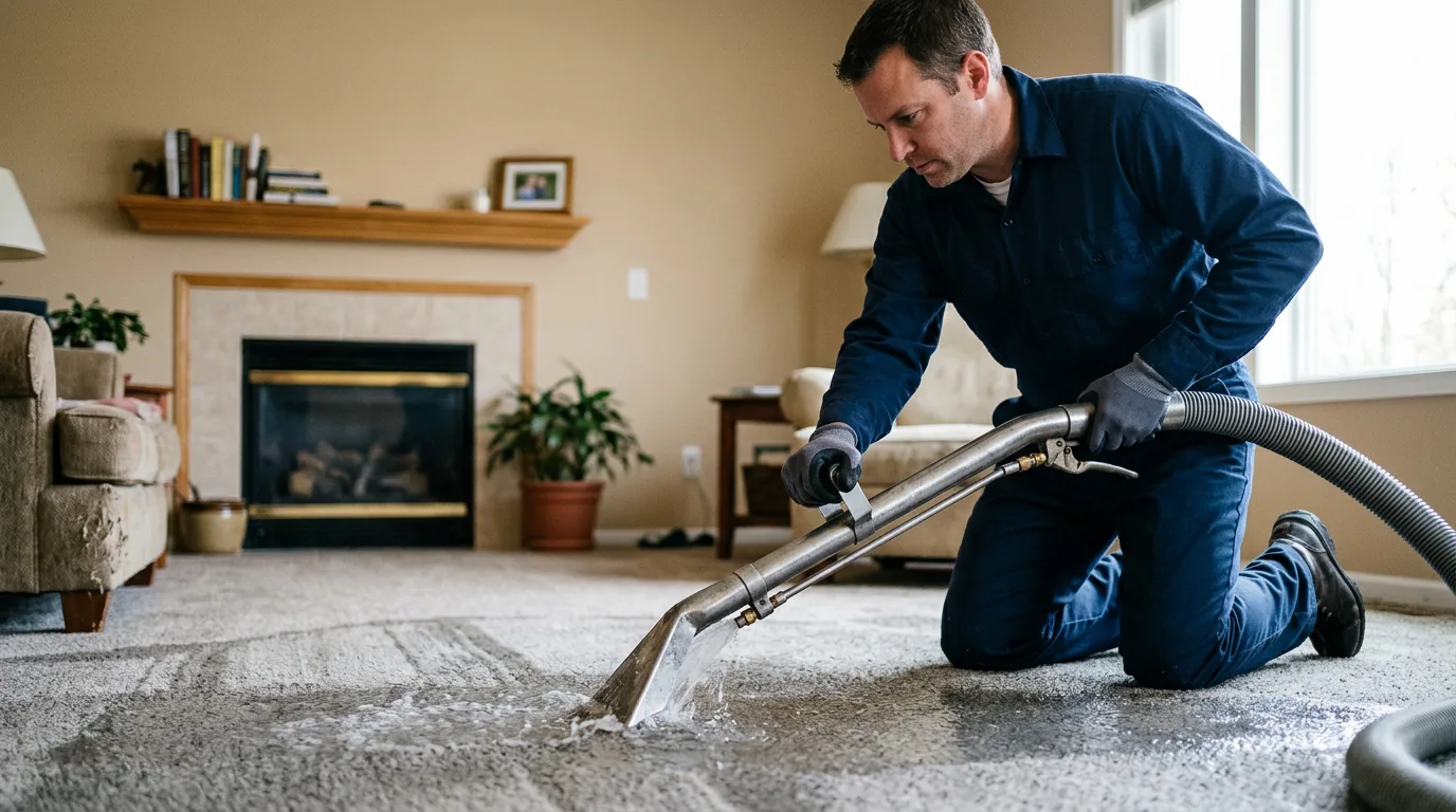 Water damage restoration technician working near Acushnet, MA